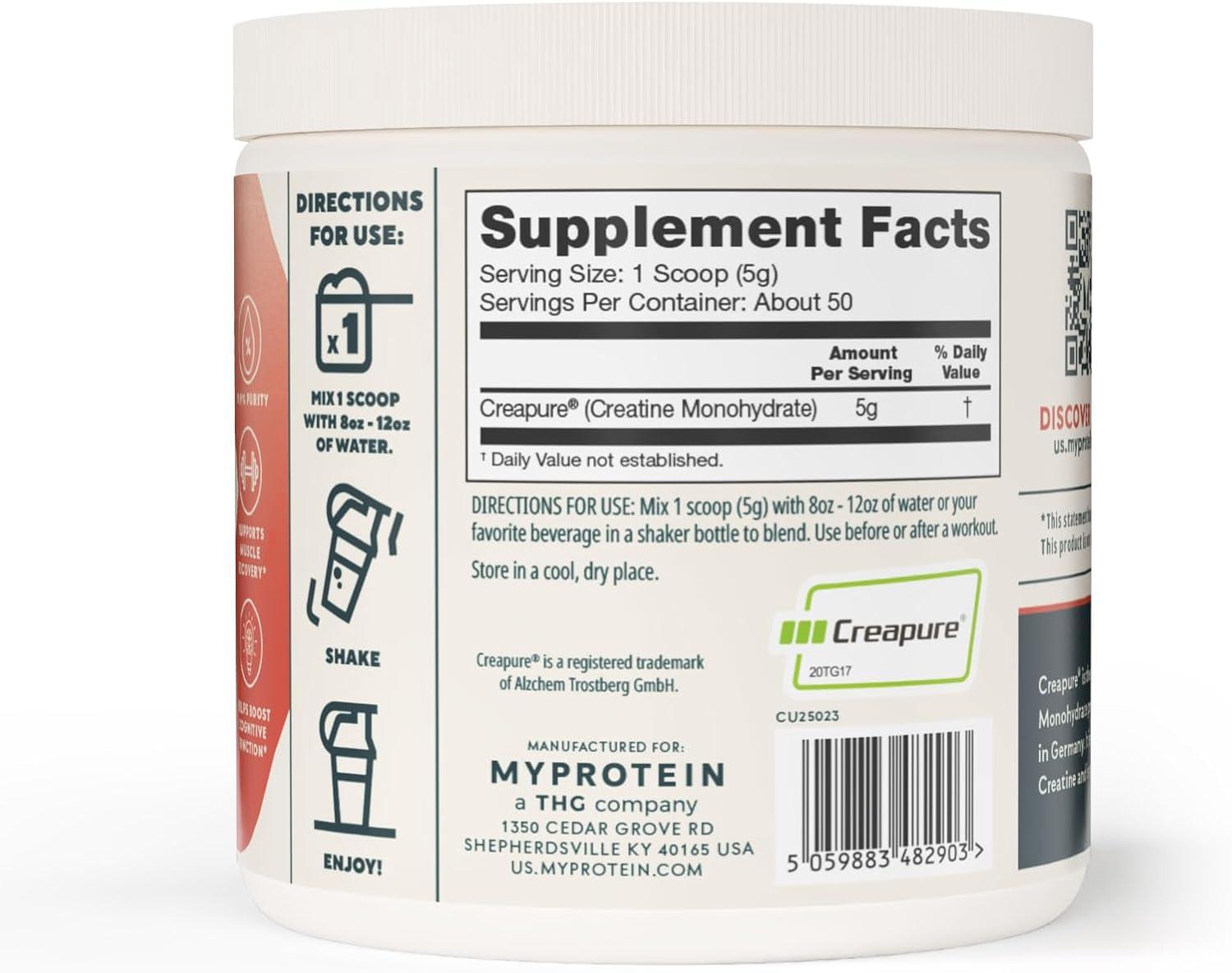 imageMyprotein Creapure Creatine Monohydrate Powder 055 lbs 50 Servings Pure Unflavored Creatine Powder PostPre Workout Supplement for All Sports amp Exercises