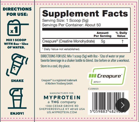 imageMyprotein Creapure Creatine Monohydrate Powder 055 lbs 50 Servings Pure Unflavored Creatine Powder PostPre Workout Supplement for All Sports amp Exercises