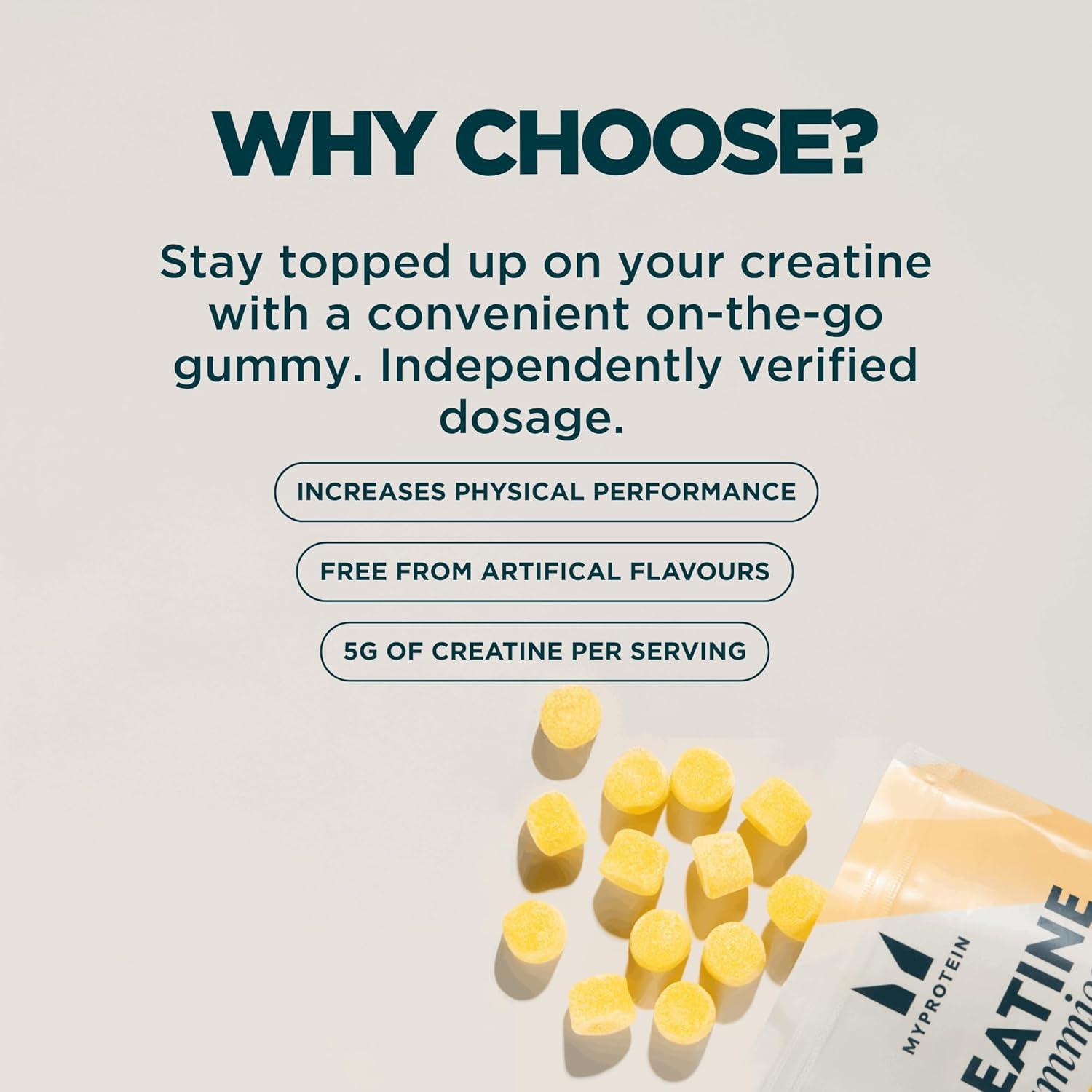 imageMyprotein Creatine Gummies 5g Creatine Monohydrate per Serving Peach 90 Count 18 Servings Chewable PostPre Workout Strength amp Recovery Sports Nutrition Supplement Vegan NonGMOLemon
