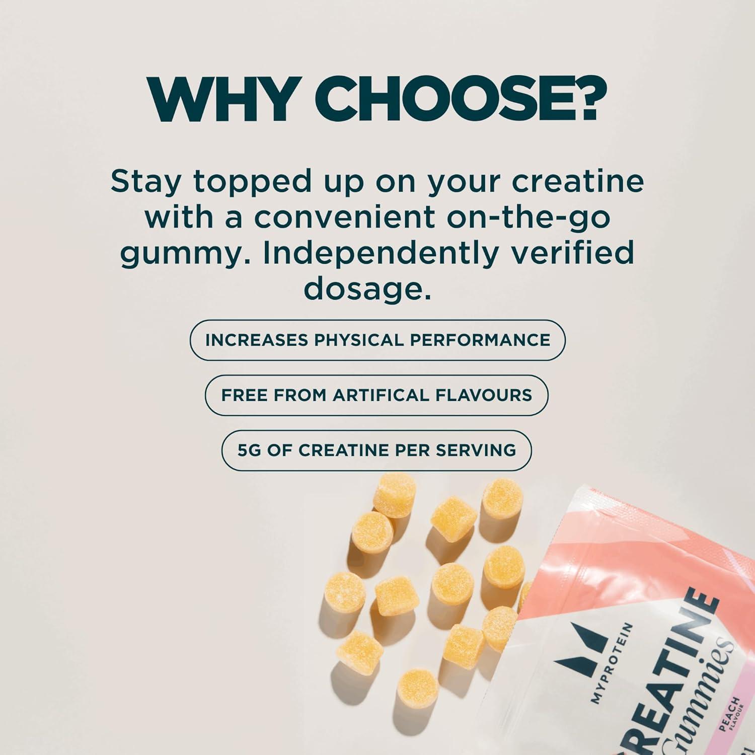 imageMyprotein Creatine Gummies 5g Creatine Monohydrate per Serving Peach 90 Count 18 Servings Chewable PostPre Workout Strength amp Recovery Sports Nutrition Supplement Vegan NonGMOPeach