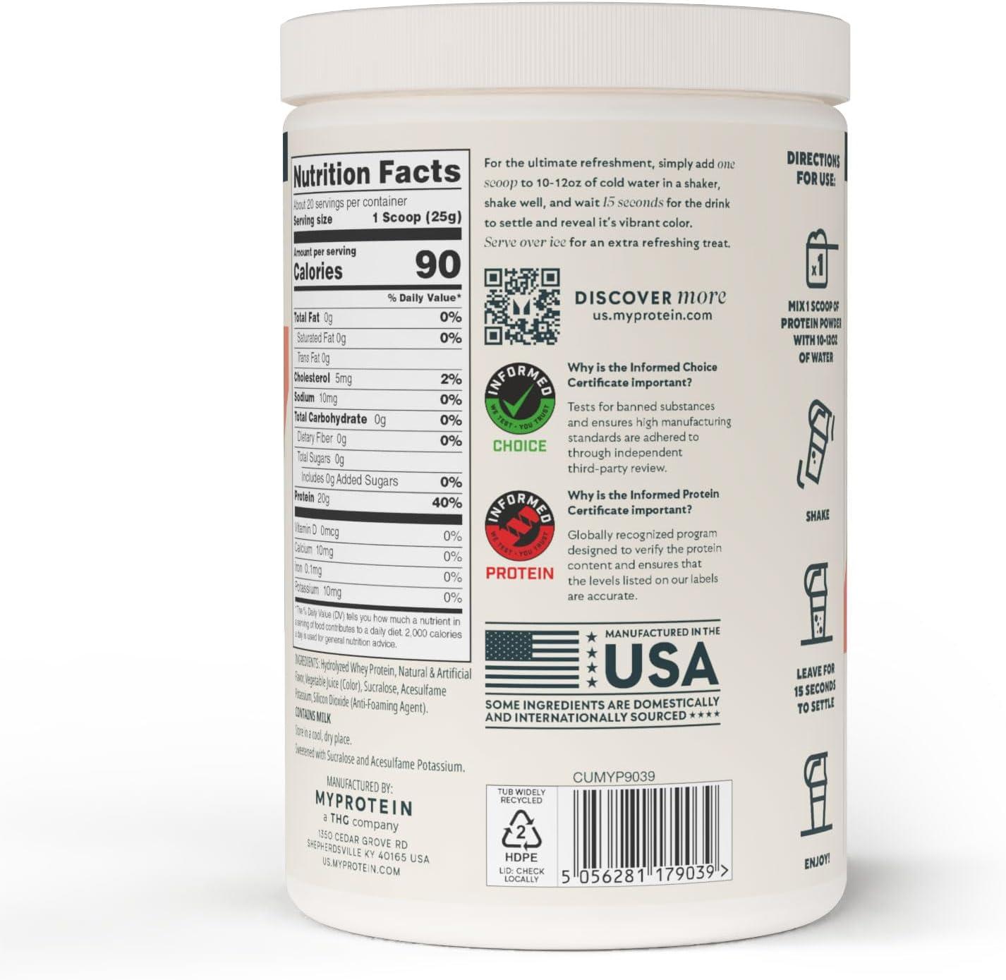 imageMyprotein Clear Whey Isolate Protein Powder 20 Servings 11lbs Blue Raspberry 20g Protein per Serving Naturally Flavored Drink Mix Daily Protein Intake for Superior PerformanceTropical Dragonfruit