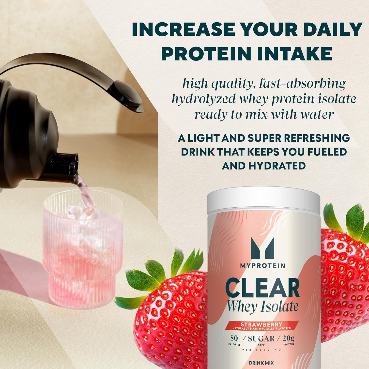 imageMyprotein Clear Whey Isolate Protein Powder 20 Servings 11lbs Blue Raspberry 20g Protein per Serving Naturally Flavored Drink Mix Daily Protein Intake for Superior PerformanceStrawberry