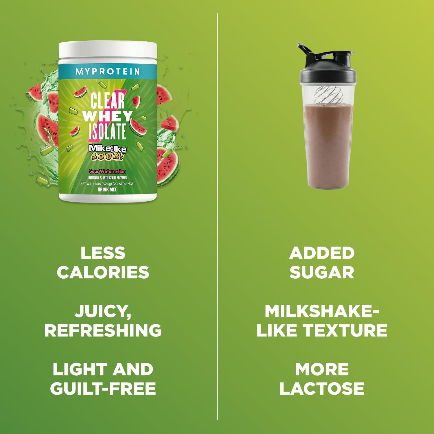 imageMyprotein Clear Whey Isolate Protein Powder 20 Servings 11lbs Fruity Mike and IKE Sour Watermelon Drink Mix 20g Protein per Serving Daily Drink for Superior PerformanceSour Watermelon
