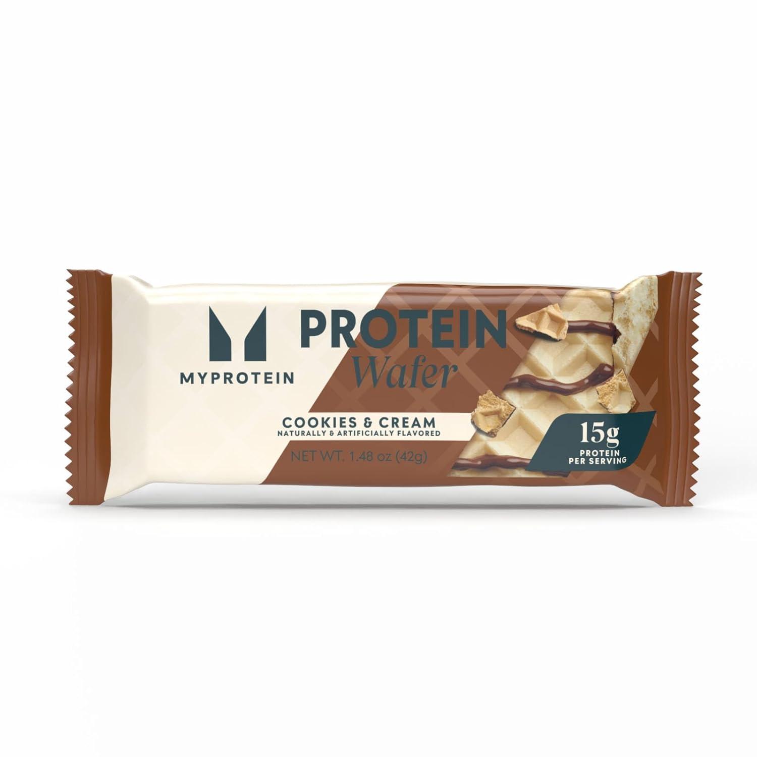 imageMyprotein Crispy Protein Wafers 15g Protein Box of 10 Chocolate High Protein Snack Bar Milk amp Whey Isolate Low SugarCookies And Cream