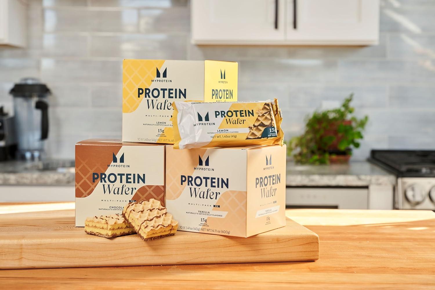 imageMyprotein Crispy Protein Wafers 15g Protein Box of 10 Chocolate High Protein Snack Bar Milk amp Whey Isolate Low SugarLemon