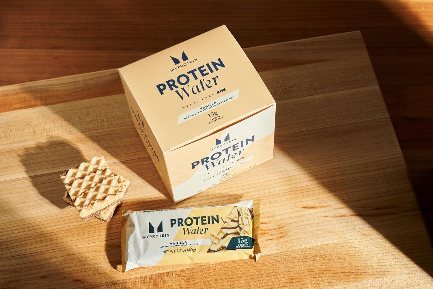 imageMyprotein Crispy Protein Wafers 15g Protein Box of 10 Chocolate High Protein Snack Bar Milk amp Whey Isolate Low SugarVanilla