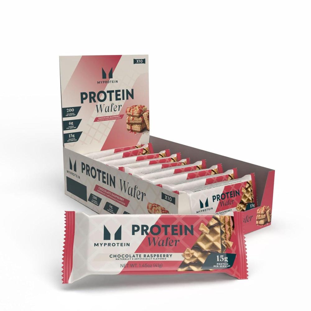 imageMyprotein Crispy Protein Wafers 15g Protein Box of 10 Chocolate High Protein Snack Bar Milk amp Whey Isolate Low SugarChocolate Raspberry
