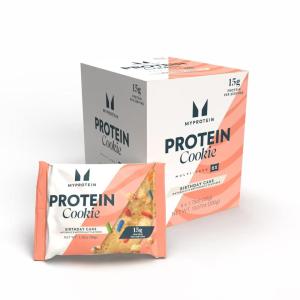 Myprotein Baked Protein Cookie, Birthday Cake Flavor, High Protein Snack with 60g Protein Per Box (15g Per Cookie), 6 Soft-Baked 60g Cookies, Delicious Post-Workout Treat, 210 Calories Each