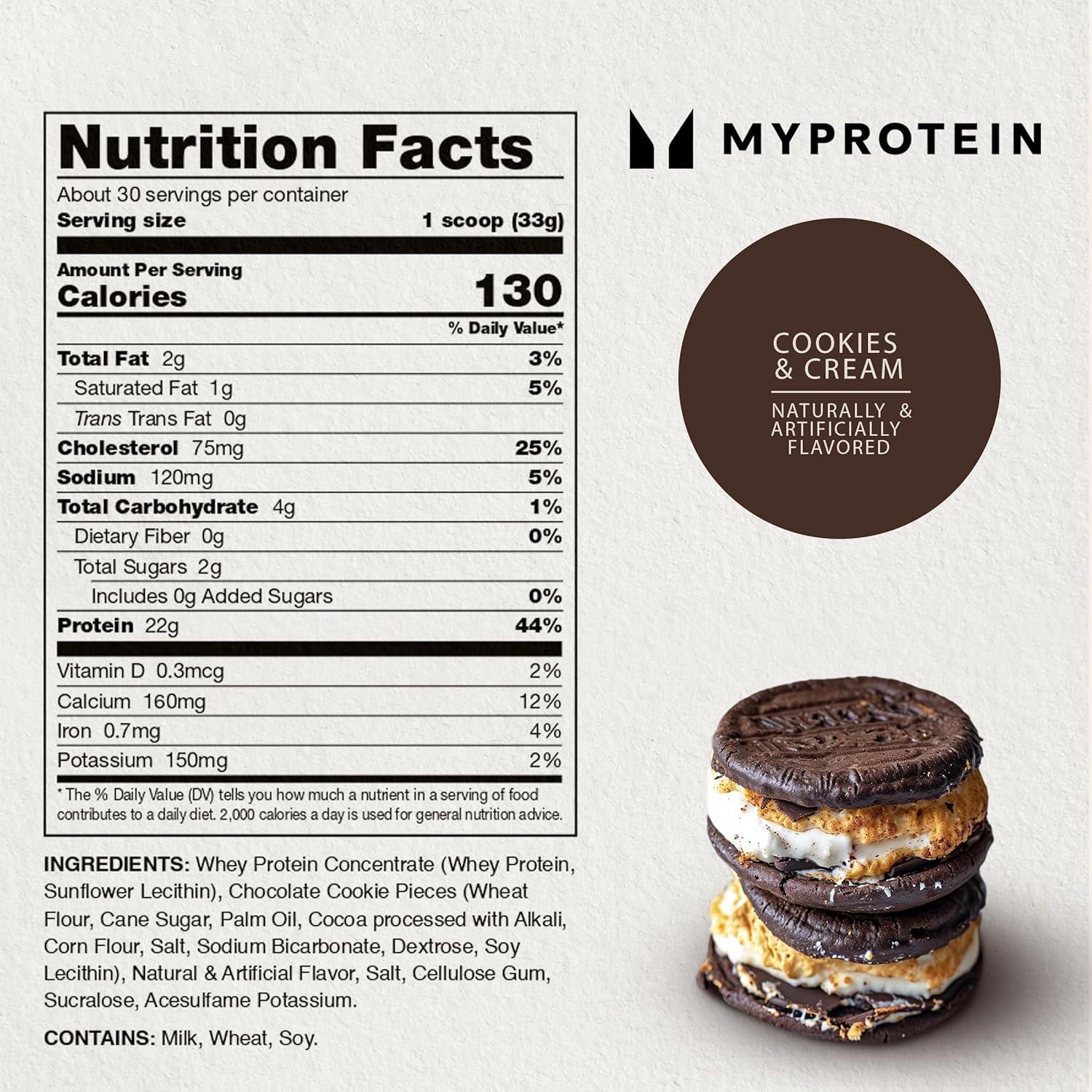 imageMyprotein Impact Whey Protein Powder 22 Lbs 32 Servings Chocolate Brownie 22g Protein amp 5g BCAA Per Serving Protein Shake for Superior Performance Muscle Strength amp Recovery Gluten FreeCookies and Cream