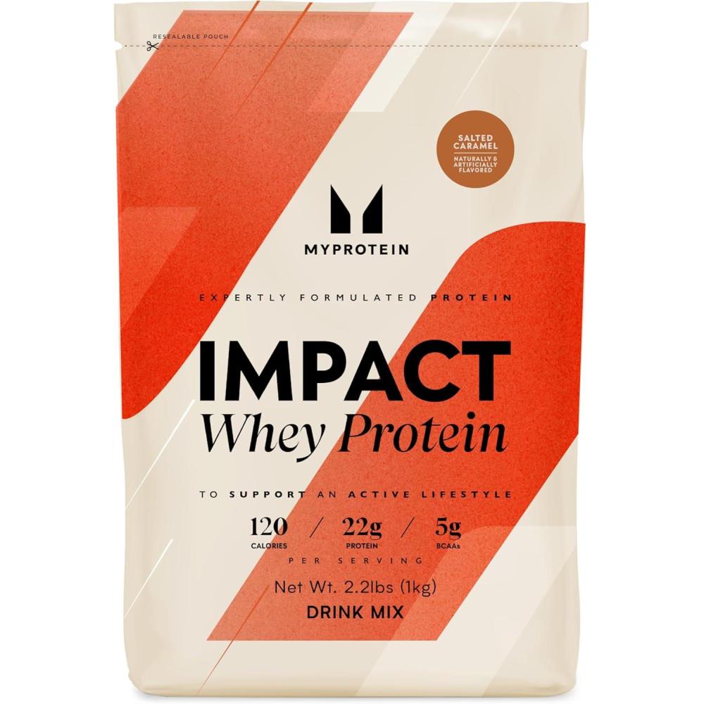 imageMyprotein Impact Whey Protein Powder 22 Lbs 32 Servings Chocolate Brownie 22g Protein amp 5g BCAA Per Serving Protein Shake for Superior Performance Muscle Strength amp Recovery Gluten FreeSalted Caramel