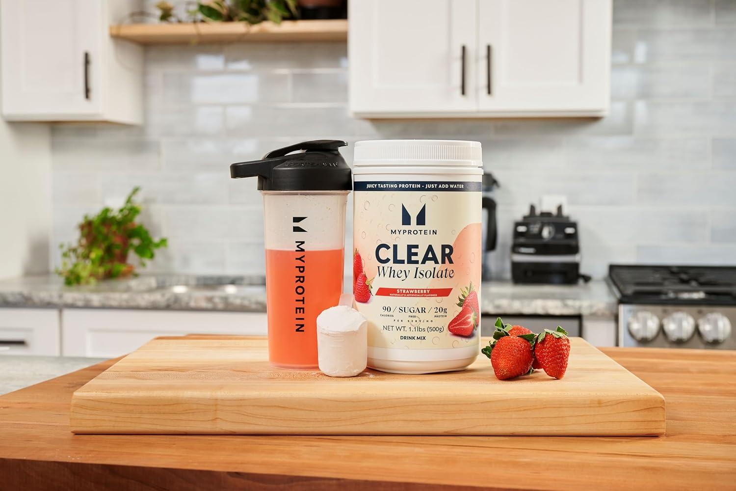 imageMyprotein Clear Whey Isolate Protein Powder Drink Mix 5 Count Variety Pack Sampler Lemonade Tropical Dragonfruit Strawberry 20g Protein Sugar Free Low Calorie Juicy Protein WaterStrawberry