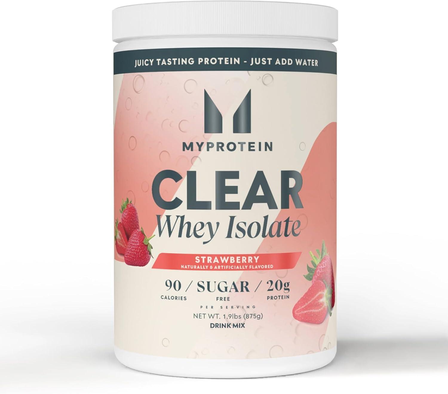 imageMyprotein Clear Whey Isolate Protein Powder Drink Mix 5 Count Variety Pack Sampler Lemonade Tropical Dragonfruit Strawberry 20g Protein Sugar Free Low Calorie Juicy Protein WaterStrawberry