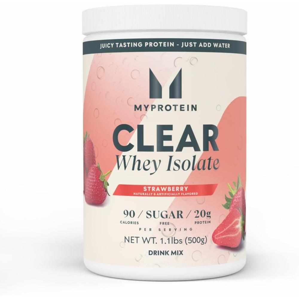 imageMyprotein Clear Whey Isolate Protein Powder Drink Mix 5 Count Variety Pack Sampler Lemonade Tropical Dragonfruit Strawberry 20g Protein Sugar Free Low Calorie Juicy Protein WaterStrawberry