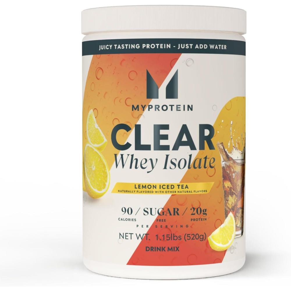imageMyprotein Clear Whey Isolate Protein Powder Drink Mix 5 Count Variety Pack Sampler Lemonade Tropical Dragonfruit Strawberry 20g Protein Sugar Free Low Calorie Juicy Protein WaterLemon Ice Tea