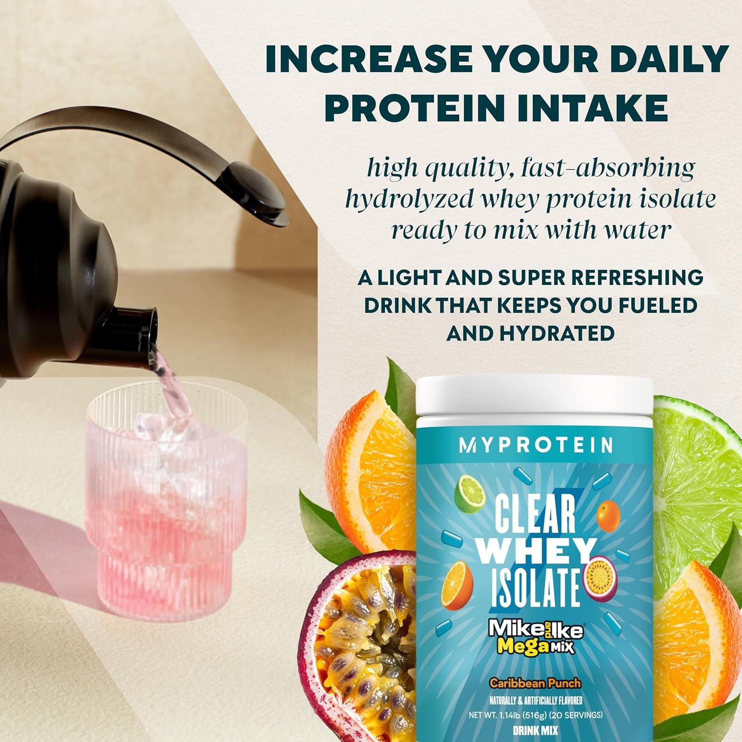 image:imageMyprotein Clear Whey Isolate Protein Powder 20 Servings 11lbs Fruity Mike and IKE Caribbean Punch Drink Mix 20g Protein per Serving Daily Drink for Superior PerformanceCaribbean Punch